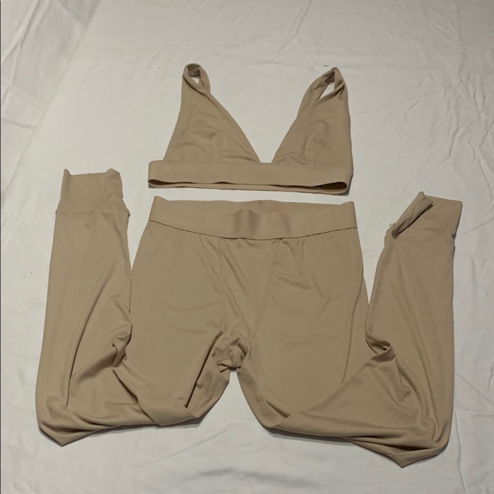 SHEIN Tan Pajama Set V-Neck Top and High-Waisted Bottoms